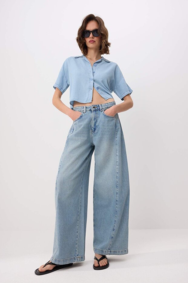 Mavi Dikiş Detaylı Yüksek Bel Wide Leg Jeans TWOSS26JE00318 - 2