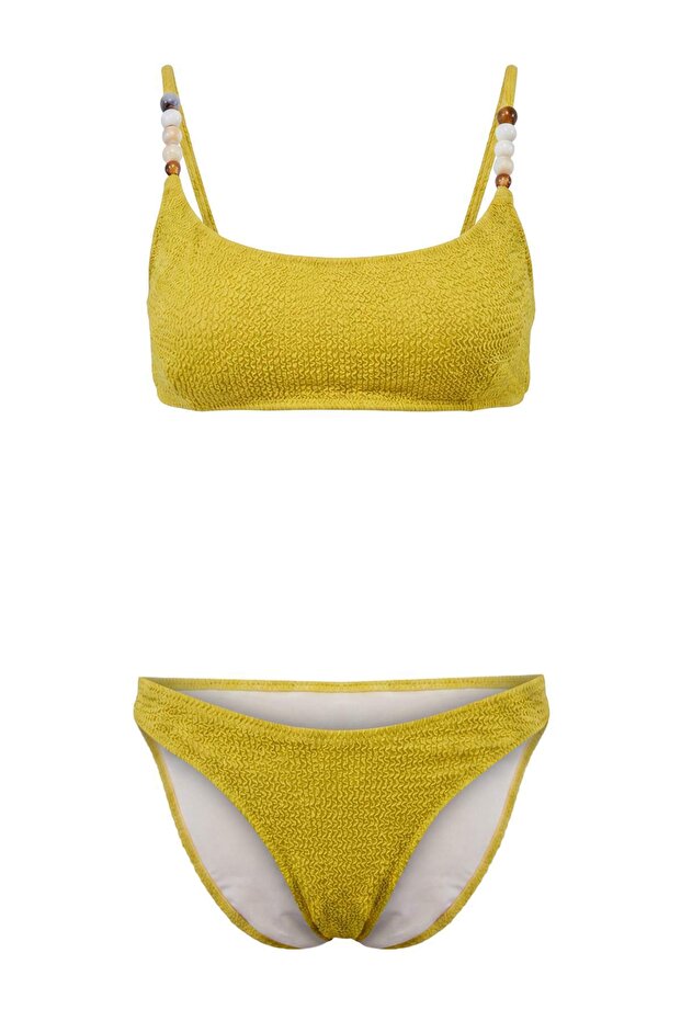 Hardal Aksesuarlı Bralette Kaplı Regular Normal Bel Bikini Takımı TBESS25BT00057 - 5