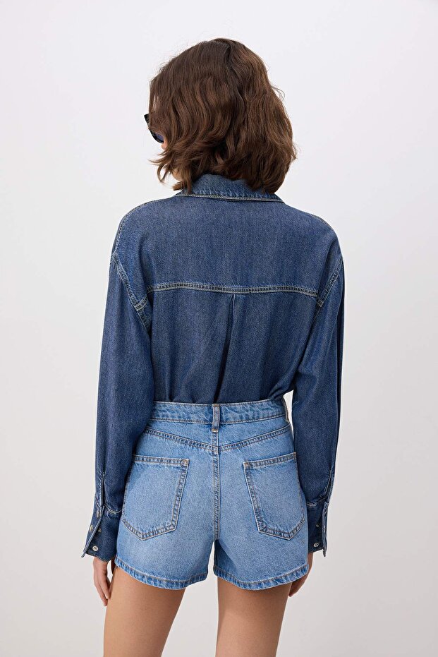 Mavi Yüksek Bel %100 Pamuk Denim City Şort TWOSS26SR00050 - 4