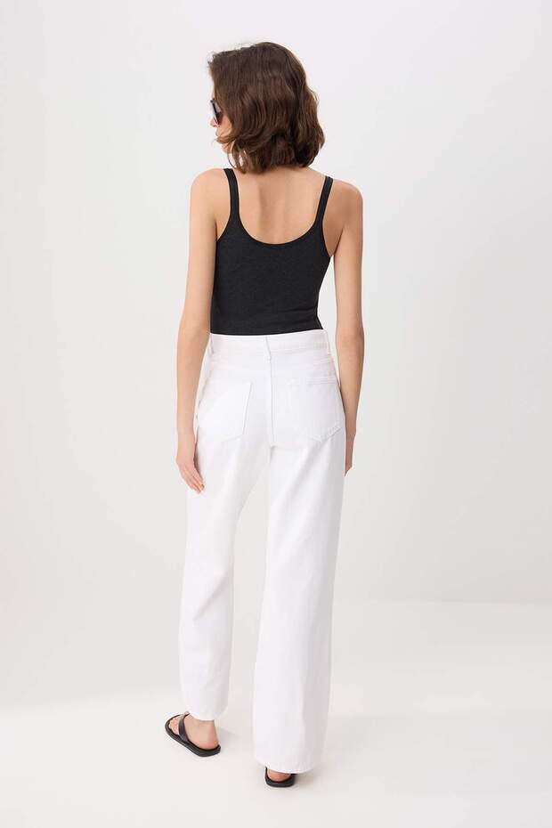 Beyaz DÖKÜMLÜ Yüksek Bel %100 Pamuk Wide Leg Jeans TWOSS26JE00062 - 4