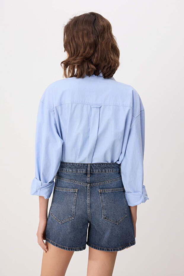 Koyu Mavi %100 Pamuk Yüksek Bel Denim City Şort TWOSS26SR00094 - 4
