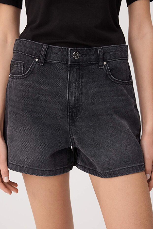 Antrasit Yüksek Bel %100 Pamuk Denim City Şort TWOSS26SR00050 - 3