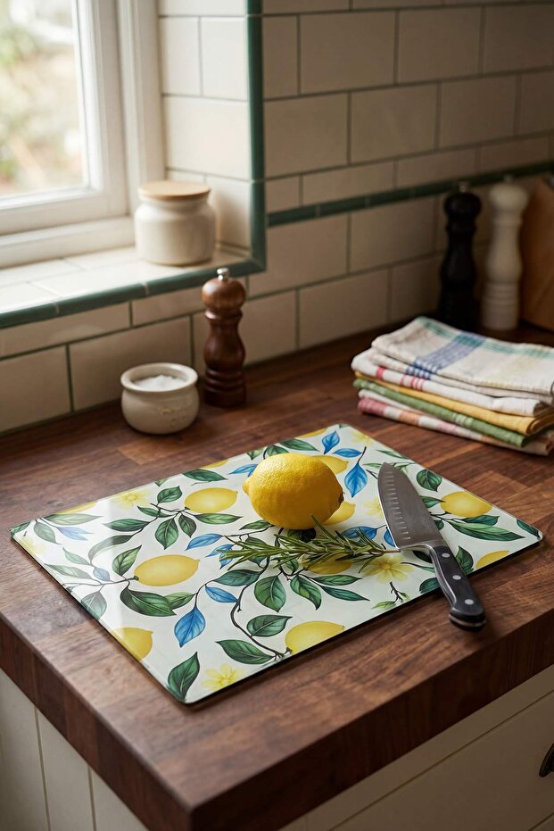 Limon Desenli  Cam Kesme Tahtası 35x25 cm TPHSS26KTH00001 - 1