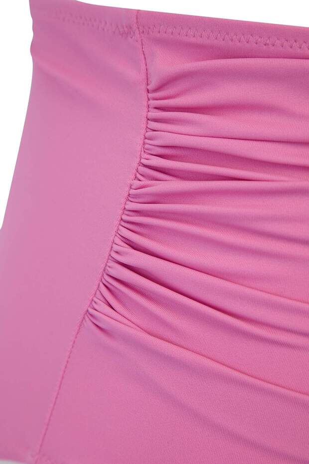 Pembe Yüksek Bel Korseli Büzgü Detaylı Toparlayıcı Büyük Beden Bikini Altı TBBSS23CR00001 - 5