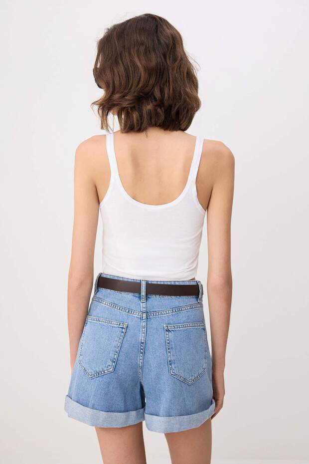 Mavi Kemer Detaylı Yüksek Bel City Boy Denim Şort TWOSS26SR00128 - 5