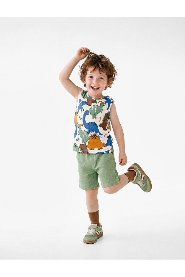 Cotton Basic Shorts with Elastic Waist and Pocket Detail