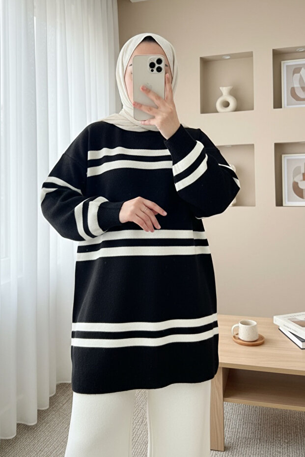 Round Neck Balloon Sleeve Knitwear Set - Black