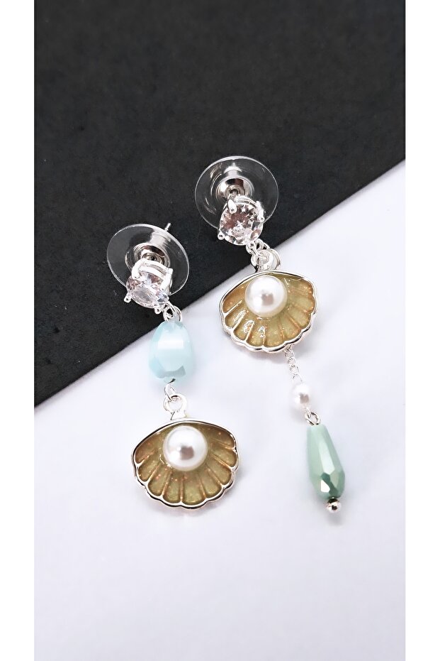 Women's Pearl Oyster Figured Steel Plated Earrings