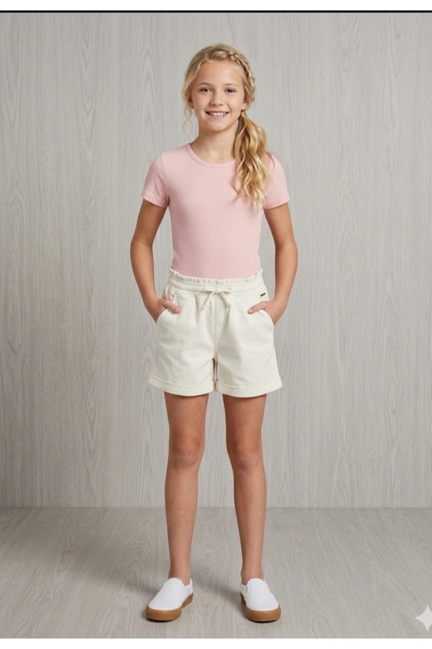 Girl's Elastic Waist Pocket Lace-Up Woven Thin Linen Shorts