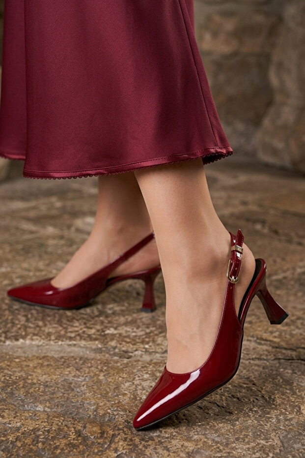 Nicola Burgundy Patent Leather Women's Heeled Shoes