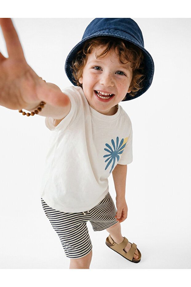 Cotton Tie Waist Striped Shorts