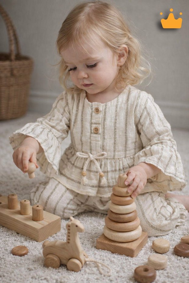 Volan Sleeves Glittery Muslin Holiday Baby Girl Set Top and Pants Two-Piece Set 2011