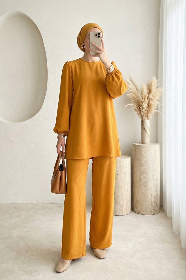 Ayrobin Tunic Pants Top and Bottom Set 6712 - Mustard