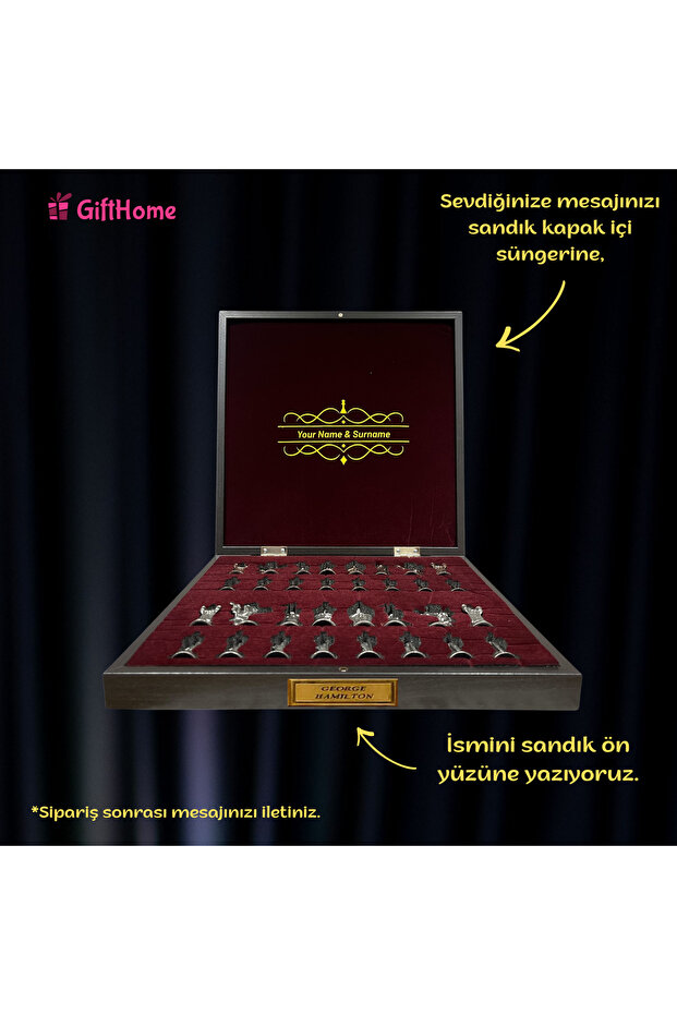 Gifthome Büyük Boy Metal Osmanlı-bizans Satranç Takımı Parlak Ve Mermer Desenli Sandıklı Mdf Tahtası - 4