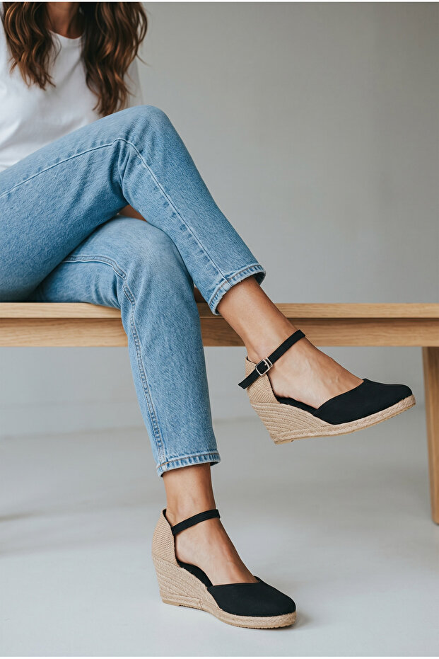 Women's Linen Wedge Heel Espadrille – Summer Sandals with Straw Back