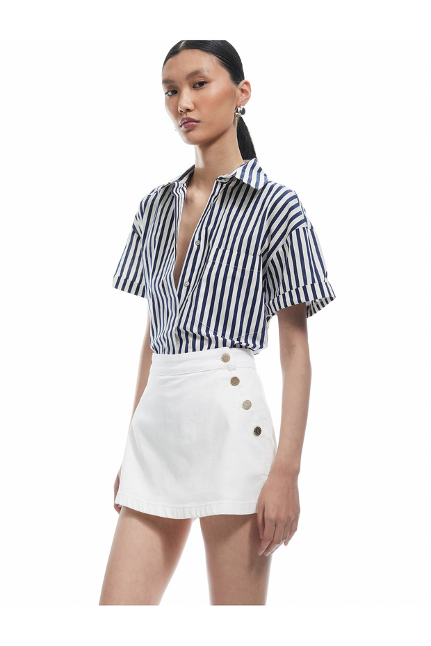 High Waist Buttoned Cotton Mini Shorts Skirt