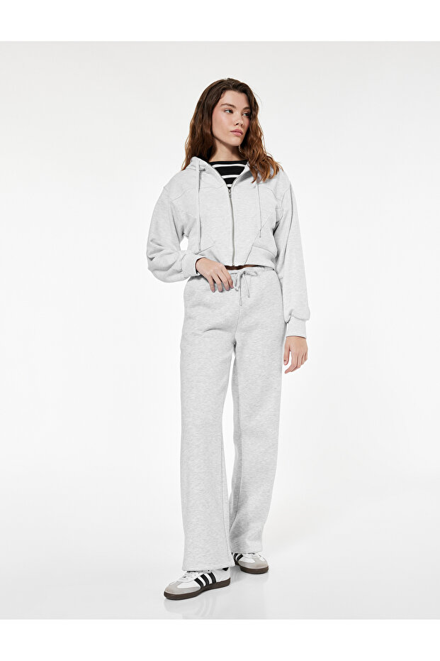 Three-Thread Ribbed Pocketed Wide-Leg Sweatpants