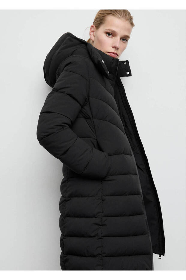 Kapüşonlu midi kapitone anorak - 7