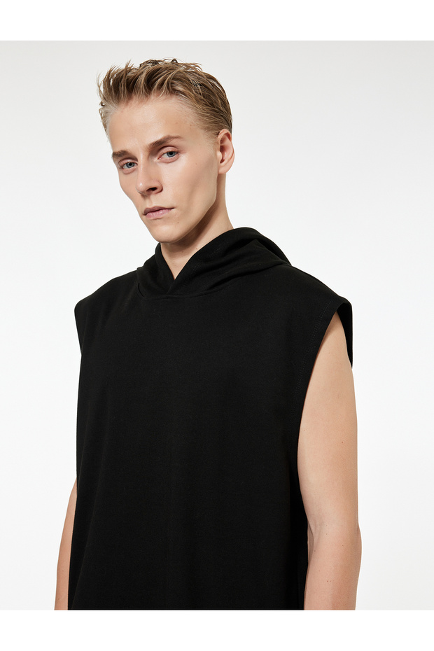 Cotton Blend Hooded Oversize Sports Sleeveless T-Shirt