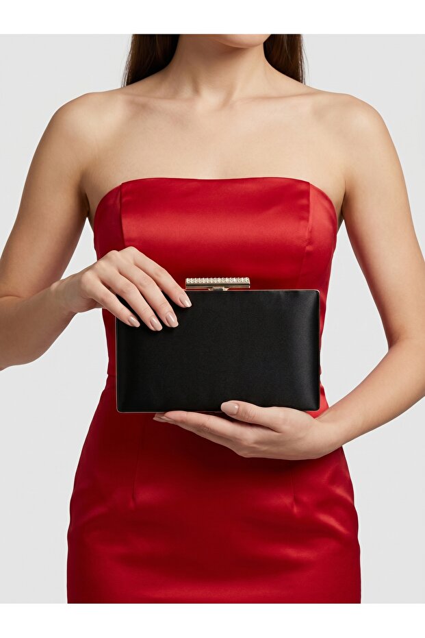 Black Color Satin Gold Case Evening Bag Evening Bag Engagement Wedding Bag Clutch Bag