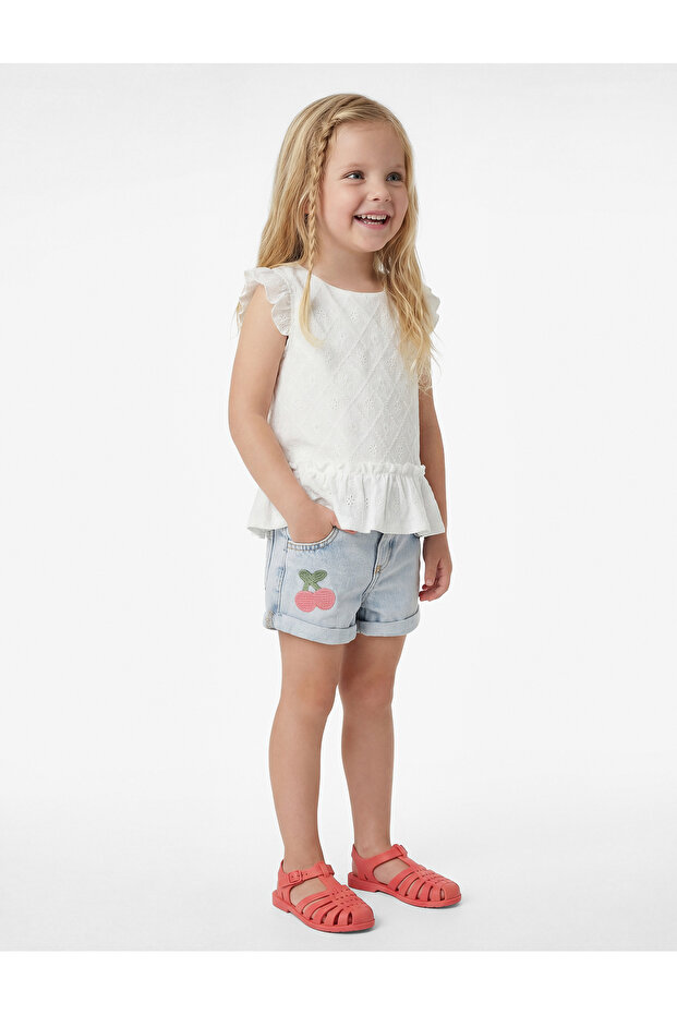 Ruffle Detailed Sleeveless Crew Neck Scalloped Tank Top