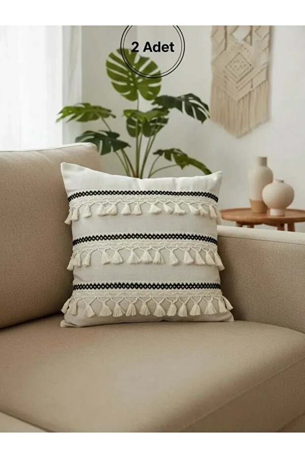 Special Design Black Striped Single Linen Cream Throw Pillow Cover