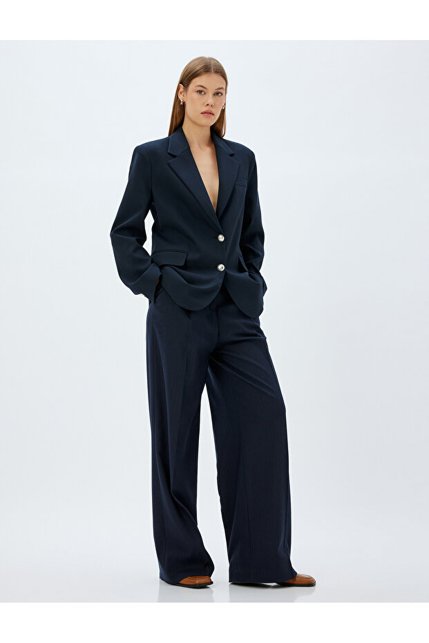 Pleat Detailed High Waist Wide Leg Fabric Pants with Pockets