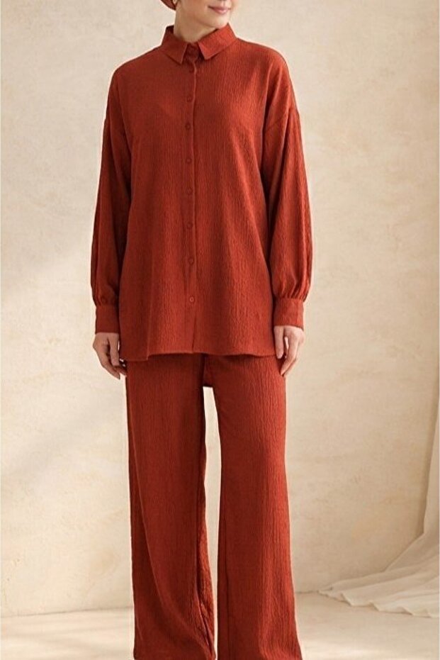 Women's Knitted Hijab Top and Bottom Set 6711 - Tile