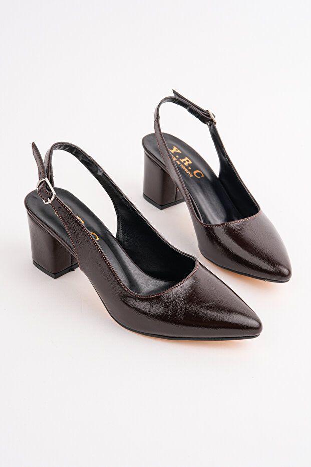 Women's Brown Thick Heeled Classic Pointed Toe Shoes
