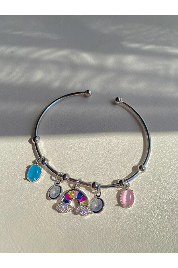 Rainbow Detailed Silver Charm Bracelet