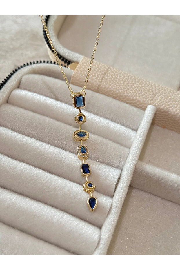 Steel Navy Blue Y Necklace