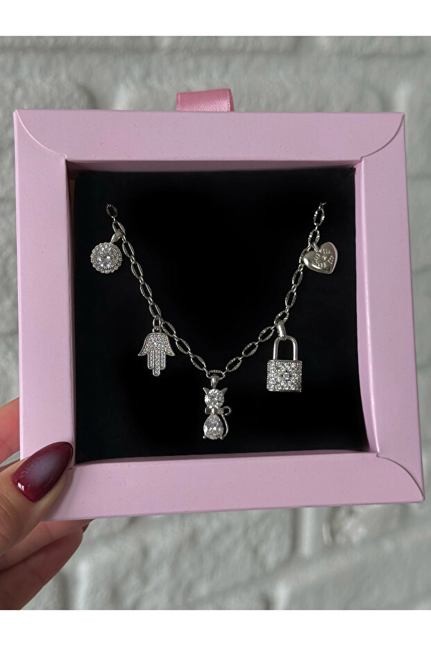 Steel Silver Cat Charm Necklace