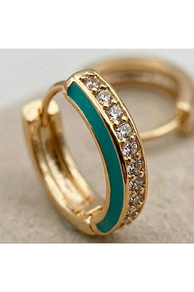 Women's Hoop Earrings with Zircon Embellished and Turquoise Enamel