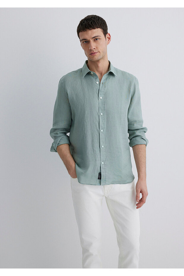 Green Linen Shirt Slim Fit / Slim Fit 0211466 -70113