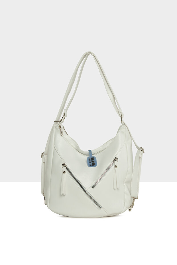 White Women's Double Zipper Casual Bag with Straps and Backpack M000008734