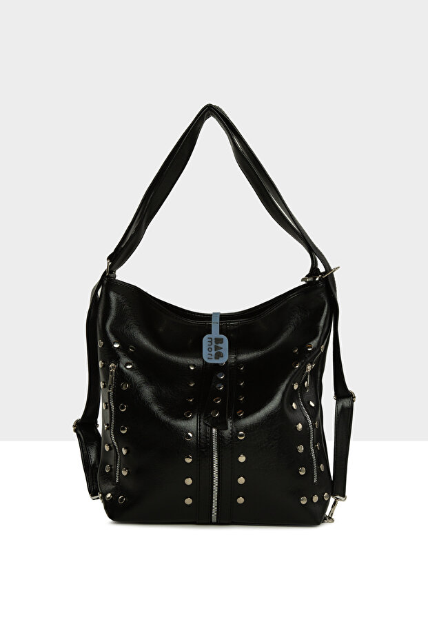 Black Women's Trok Detailed Casual Strap and Backpack Bag M000008730
