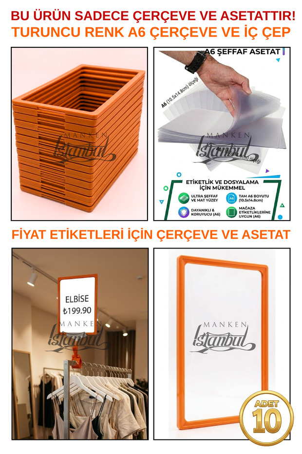 10 Pcs Orange A6 Price Tag Frame and Acetate - A6 Frame and Inner Pocket (Latch Not Included)
