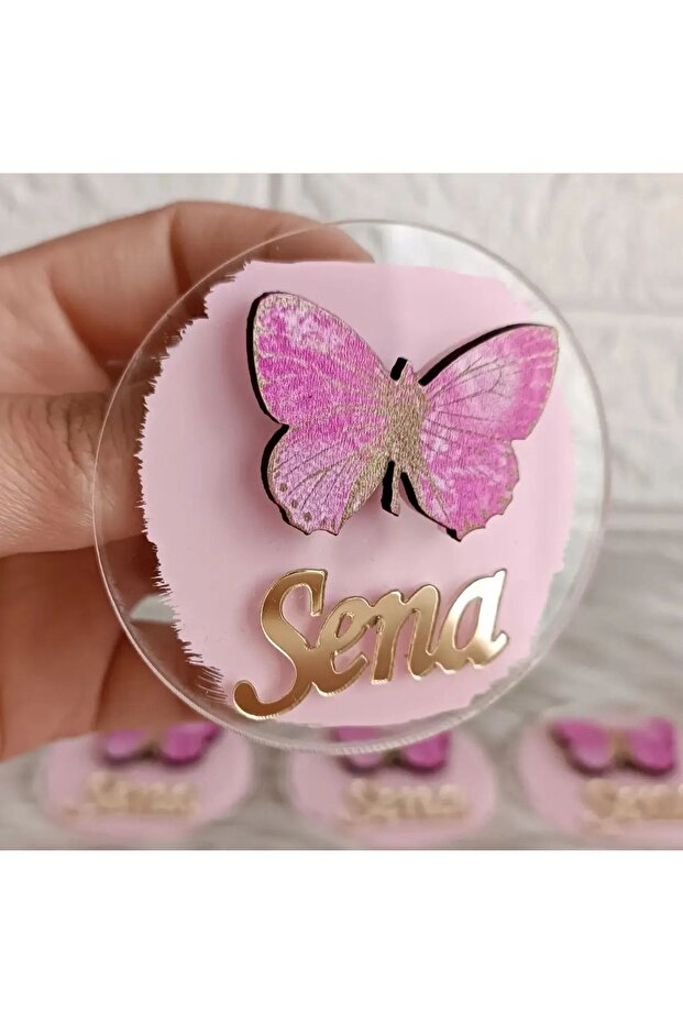 Newborn Birthday Gift Magnet with Pink Butterfly Figure (10 Pcs)