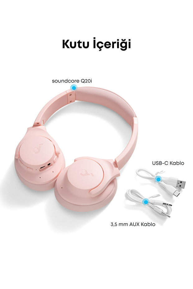 Soundcore Q20i Kulak Üstü Bluetooth Kulaklık, Aktif Gürültü Engelleme, Pembe - A3004 - 8
