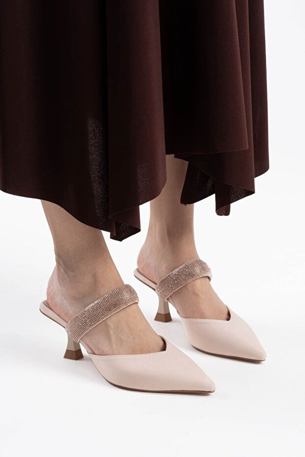 Heeled Beige Women's Slippers Tr08Ms13B