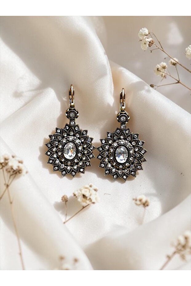 Sun Earrings - Crystal Stone Detailed