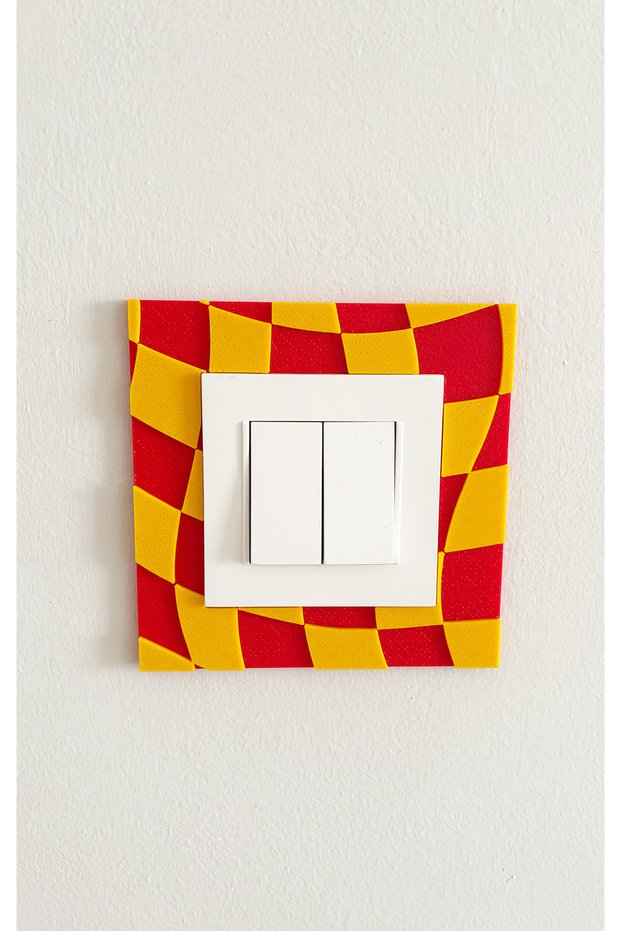 Team Colors Checkered Patterned Colorful Decorative Socket Ornament Yellow Red - Compatible with 8.5cm Sockets