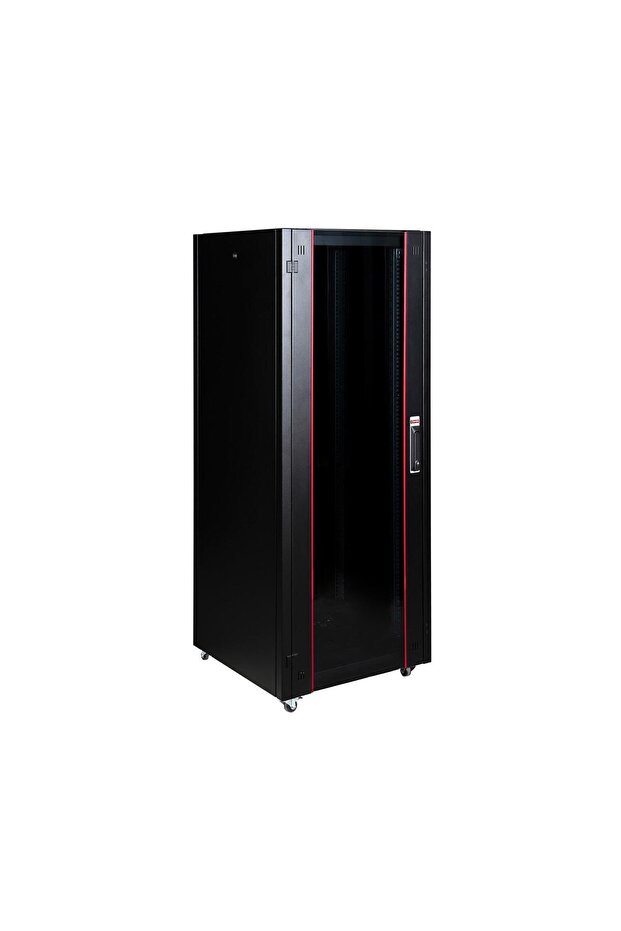 36U 600X600 Hyperline Freestanding Rack Cabinet (Black) (Front Glass Door / with Wheels)