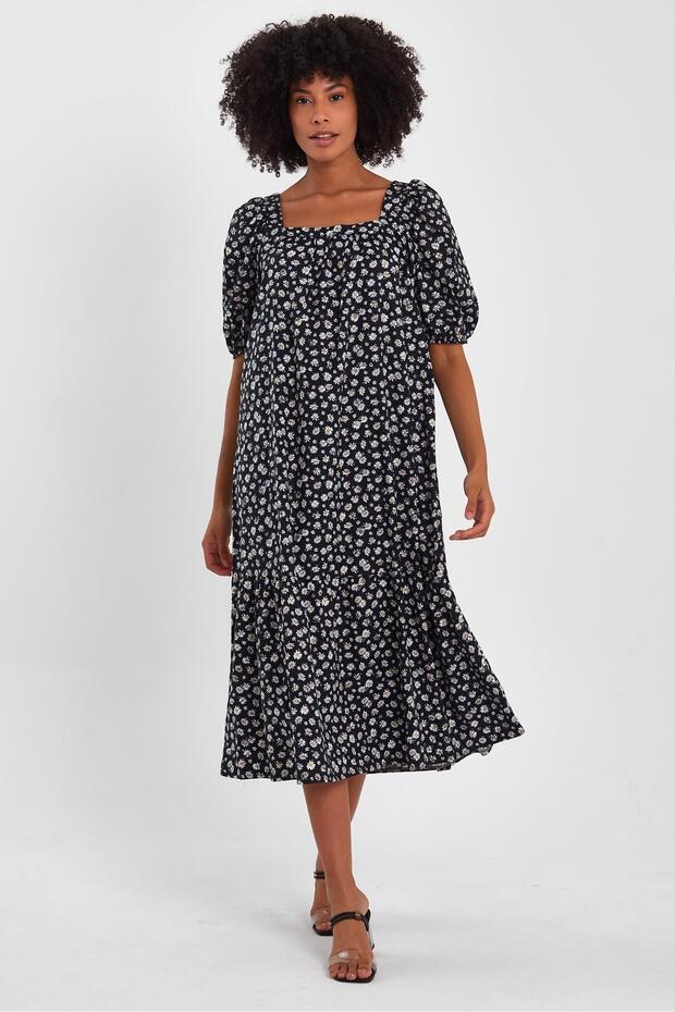 PATTERNED SQUARE NECK DRESS (B23-004)