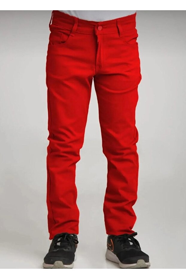 Unisex Kids Red Stretch Fabric Gabardine April 23Rd Pants