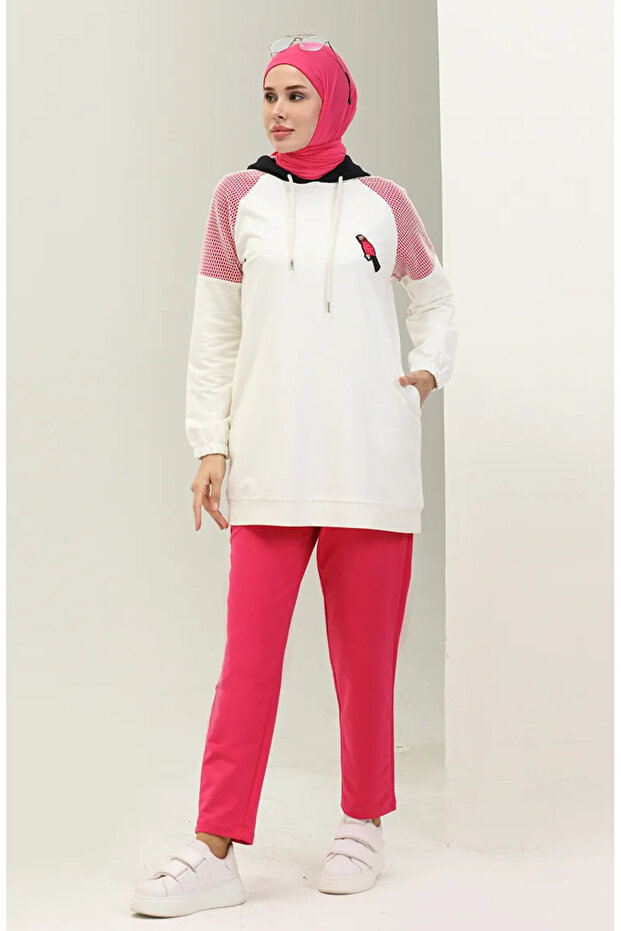 File Detailed Paneled Tracksuit Set 70080-03 Fuchsia
