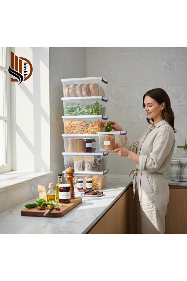 Set of 6 20 Liter (20X6) Horizontal Food Storage Containers Plastic Lock-Lid Kitchen Interior-Exterior Organizer