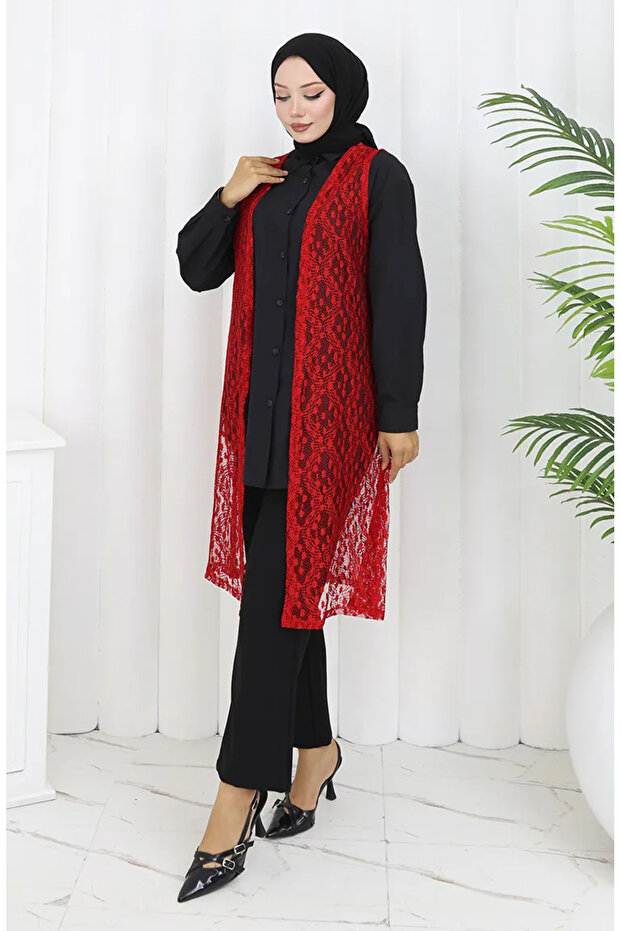 Lace Slim Fit Vest 8761-03 Red