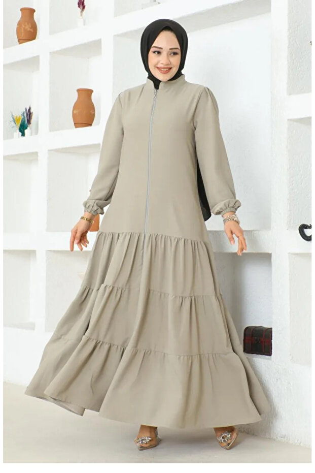 Tiered skirt jessica crepe abaya 0031-05 stone