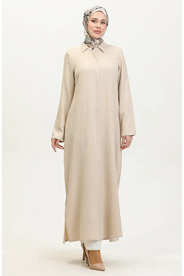 Shirt collar abaya 24019-03 beige